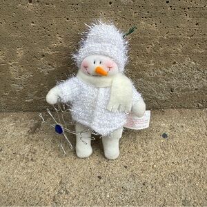 Vtg Russ White and Silver Snowman‎ Plush Ornament